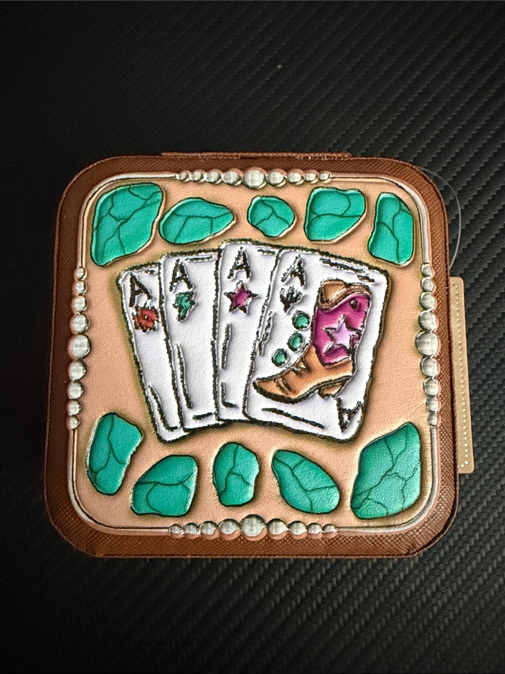 Turquoise & Tan Western Playing Mini Jewelry Box